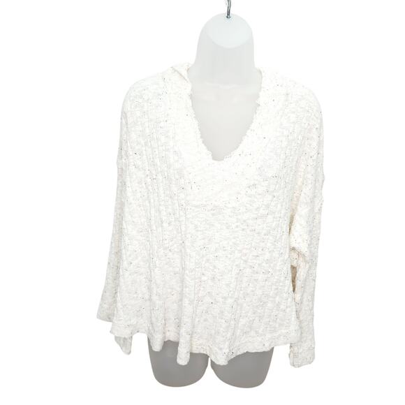 Free People White Multi Colored  Speckled Baja Babe Hooded Hacci Sweater Size S - Picture 1 of 14